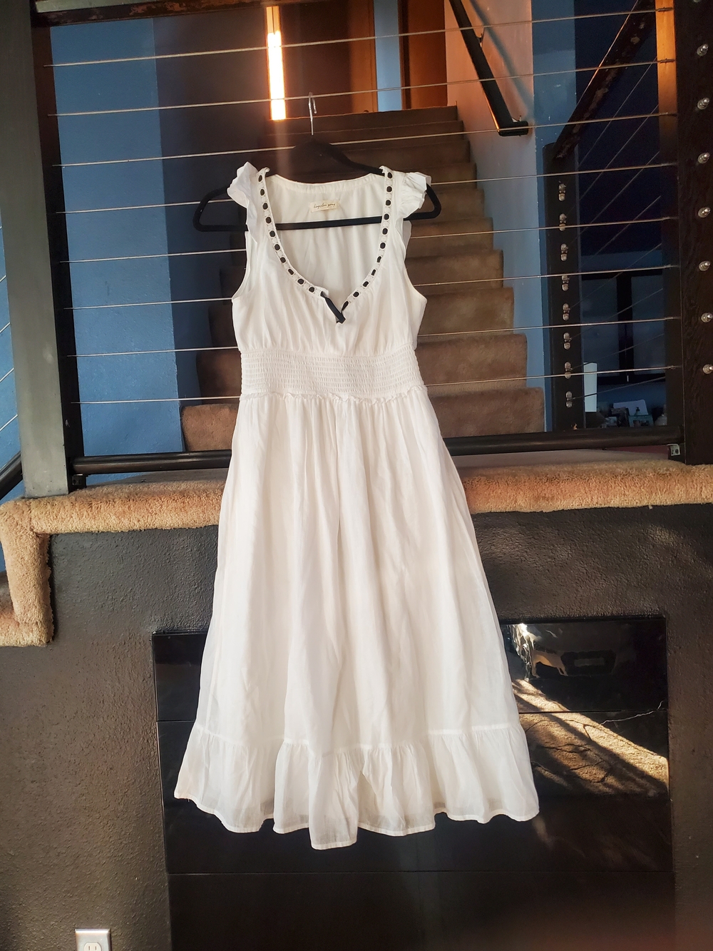 Kingston White Ruffled V-Neck Maxi Dress with Smocked Waist